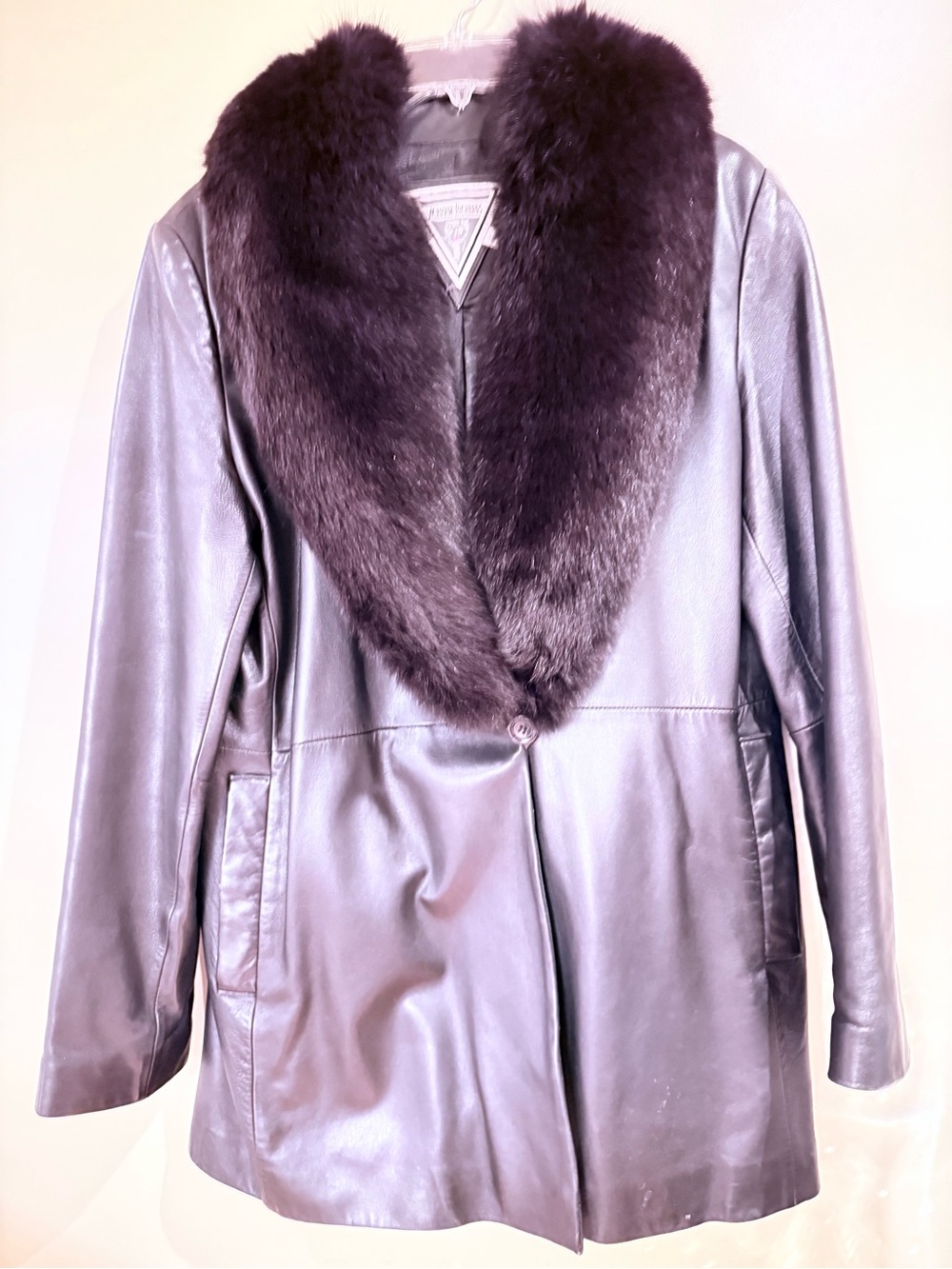 Marvin Richards Black Leather Jacket with Dark Fur Collar